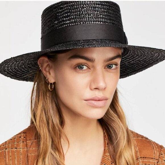 Lack of Color | NWT Spencer Boater Hat Straw Noir Black One Size Free People - Picture 2 of 7